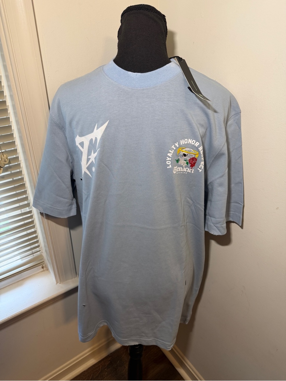 Tenacity Studios Loyalty Honor Respect Graphic T Shirt Light Blue Size Small NWT